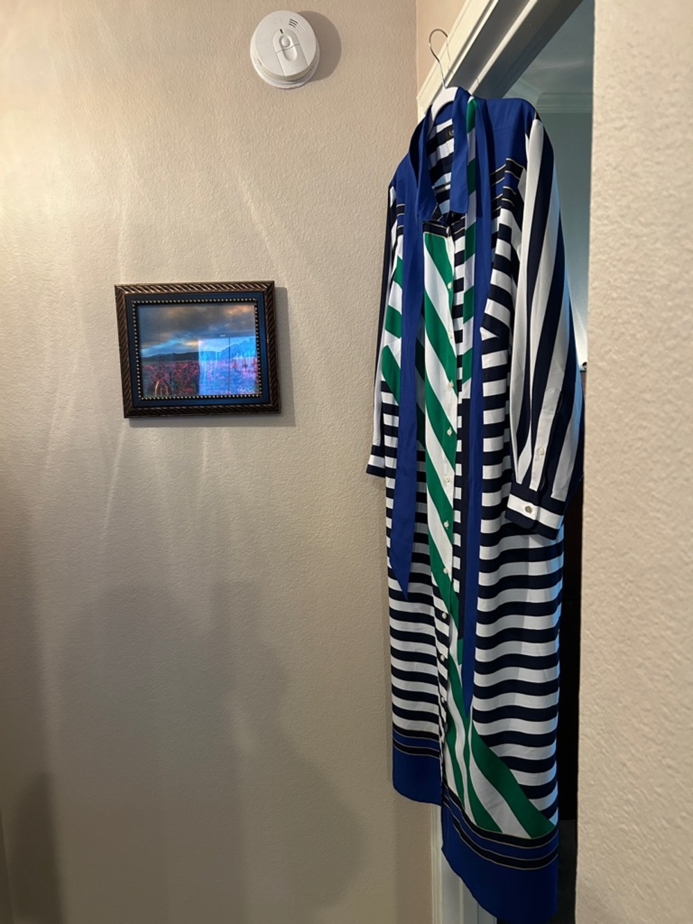 Lauren Ralph Lauren Blue Green White Striped Crepe Shirtdress - Picture 4 of 7